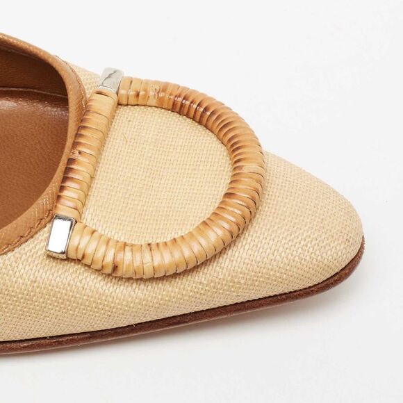 Salvatore Ferragamo Beige/brown Woven Canvas And Leather Pumps Size 37.5